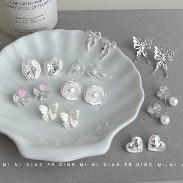Assorted Silver Multi-Style Stud Earrings 14 Variants