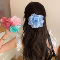 Mesh Fabric Rose Flower Hair Clip Pink Cyan Blue Mauve view 1