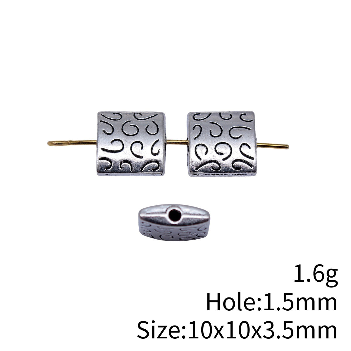 10x10x3.5mm 1.6g Multicolor Zinc Alloy Patterned Square Small Hole Spacer Beads for DIY Jewelry Making