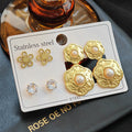 Flower Crystal and Pearl Double Flower Earrings Three Pair Set view 6