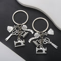 Silver Tone Sewing Machine Scissors Tape and Dress Keychain view 3