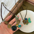 Twin Butterfly Enamel Disc Medallion Pendant Necklace view 2