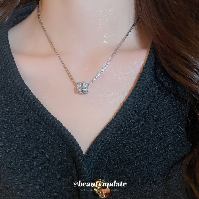 Silver Multi Strand Snake Chain Crystal Barrel Necklace