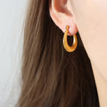 U Shape Hoop Earrings Mesh Stripe Texture Gold Steel view 1