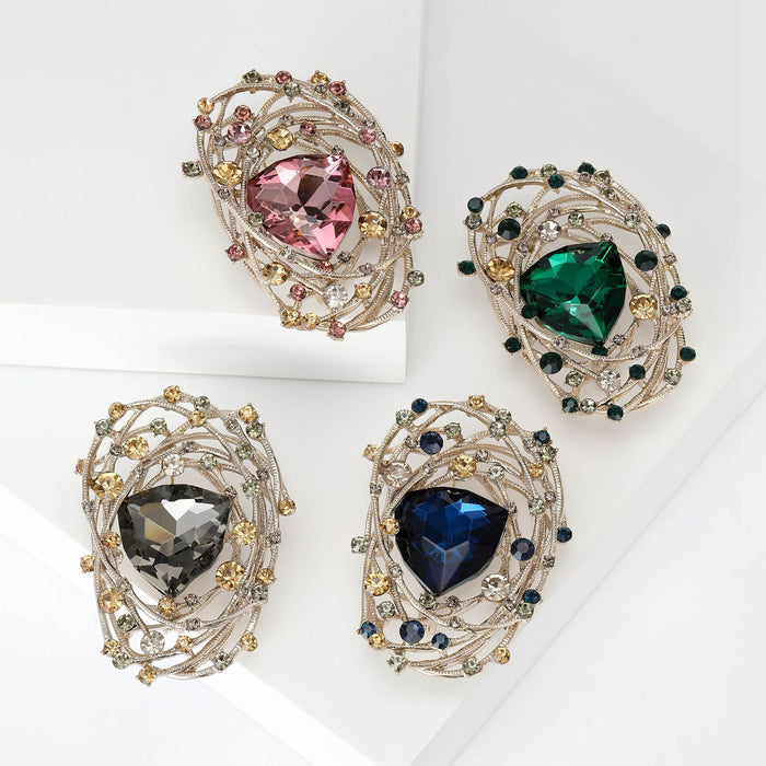 Crystal Bird Nest Brooch in Green Purple Gray or Blue