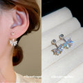 Silver Tone Crystal Bow Stud Earrings with Short Drops view 1
