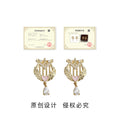 Gold Winged Lyre Drop Earrings Pink Heart Teardrop Zircon view 3