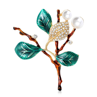 enamel leaf branch with pearls brooch group view
