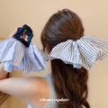 Striped Fabric Fan Scrunchies and Navy Bow Hair Clips view 2