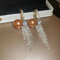 Beaded Tassel Hoop Earrings In Five Pearl Tone Colors view 6