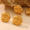 Gold Irregular Hammered Ripple Stud Earrings Stainless view 3
