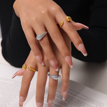 Open Teardrop Hammered Rings Gold Steel Free Size Adjustable