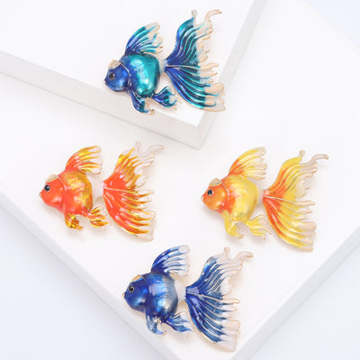 Enamel Goldfish brooch shown in front product view