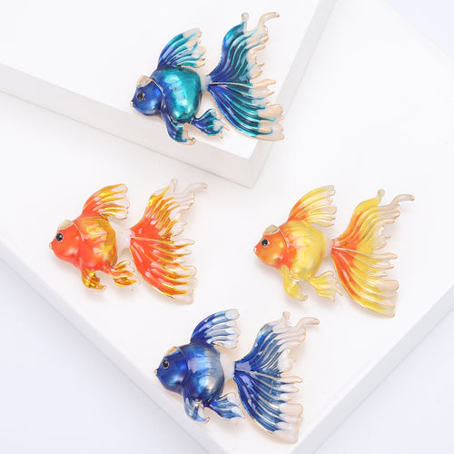 Enamel Goldfish brooch shown in front product view