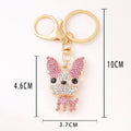 Rhinestone French Bulldog Puppy Metal Keychain Gold view 3