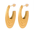 Layered U Shape Hollow Earrings Ribbed Gold Or Steel Metal view 5