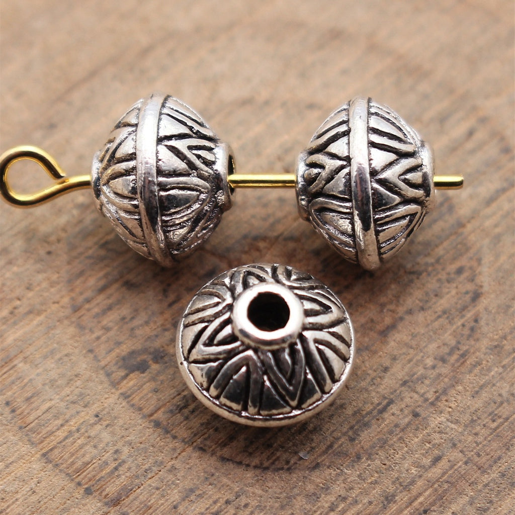 9.1x9.1x7.2mm 1.5g Antique Silver Zinc Alloy Double Sided Textured Loose Metal Beads for Jewelry Making