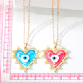 Gold Tone Pearl Edge Heart Resin Evil Eye Pendant Necklaces view 5