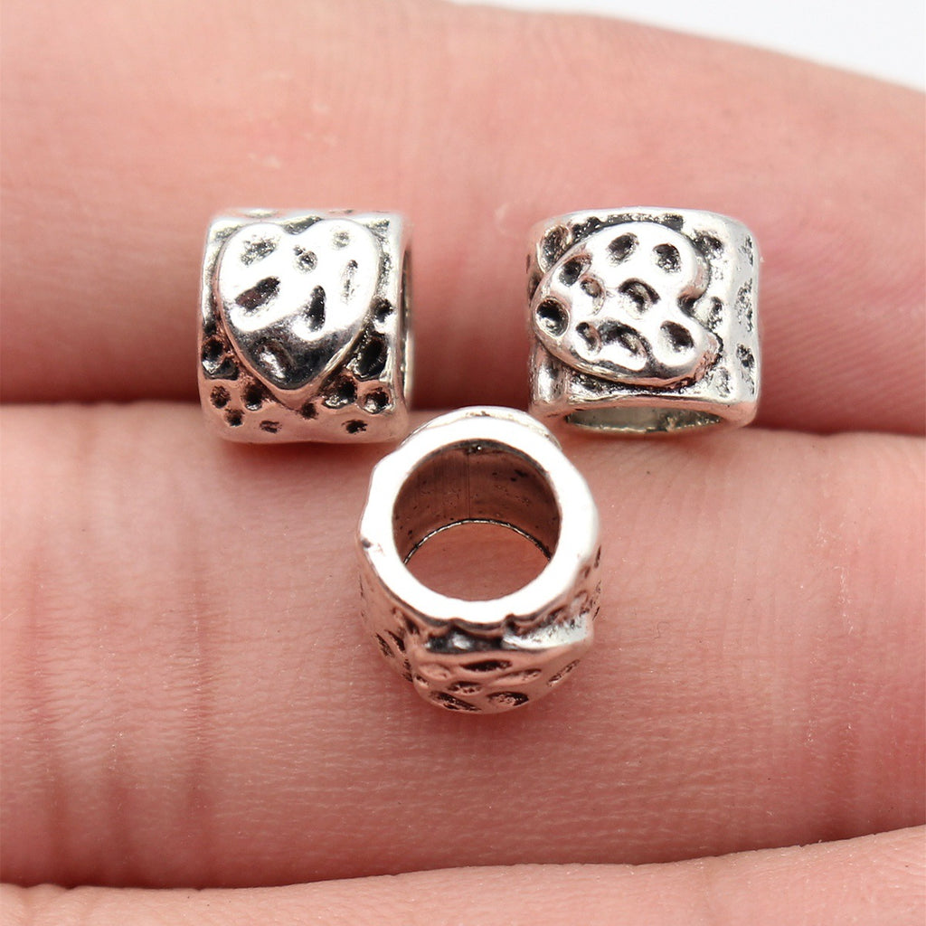 10x8.8x7.7mm 1.7g Antique Silver Tone Zinc Alloy Hammered Heart Texture Large Hole Spacer Beads for Bracelet