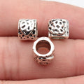 10x8.8x7.7mm 1.7g Antique Silver Tone Zinc Alloy Hammered Heart Texture Large Hole Spacer Beads for Bracelet