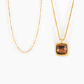 Gold Square Tiger Eye Pendant Necklace And Bead Chain view 5