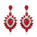 Red Silver Tone Teardrop Crystal Sunburst Crystal Two Designs Metal Dangle Earrings view 1