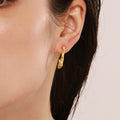 Bamboo Textured Square Hoop Stud Earrings Gold And Steel view 2