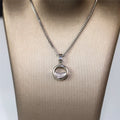 Silver Tone Circle Pendant Half Clear Stone Box Chain Necklace view 2