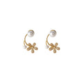 Pearl Stud Gold Flower Curve Drop Earrings With Small Pearl view 5