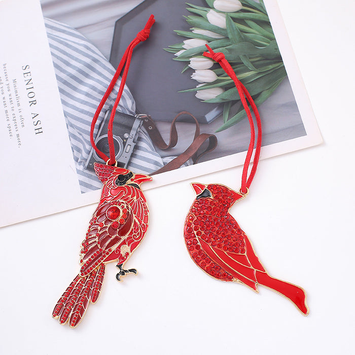 Red Rhinestone Cardinal Bird Ornament Enamel Metal Hanger