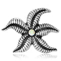 Gold Silver Textured Starfish Brooch Center AB Crystal view 2