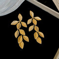 Textured Leaf Branch Drop Earrings in Gold and Silver Tones view 6