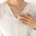 Gold Wavy Square Faux Pearl Pendant Chain Necklace view 3
