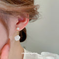 Gold Tone White Pearl Rose Flower Drop Polished Metal Polished Metal Earrings view 3