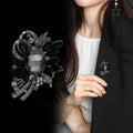 Black White Flower Crystal Metal Brooch Pin 5 x 6.8 cm view 3