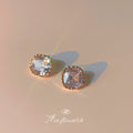 Cushion Cut Clear Crystal Stud Earrings Gold Bezel Settings view 2