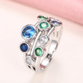 Blue And Green Round Stone Multi-Rail Wide Ring In Silver Tone view 3