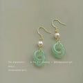 Gold Tone White Pearl And Pale Green Double Loop Hook Earrings view 1