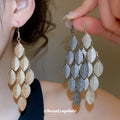 Textured Leaf Chandelier Hook Earrings in Three Colors view 1