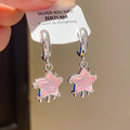 Pink Star Charm Hoop Earrings in Silver Tone with Metal Settings view 3