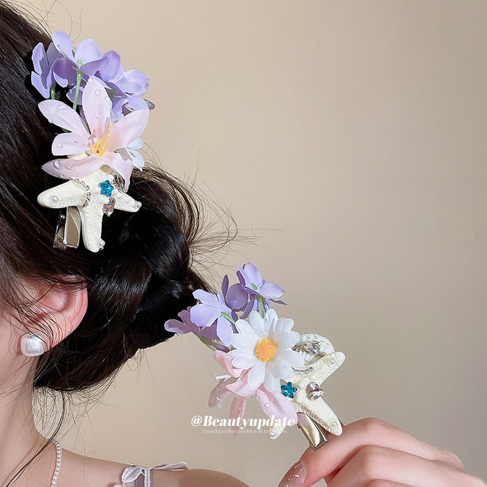 Starfish Floral Duckbill Hair Clips Pink Purple White Cream
