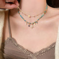 Turquoise Gold Star Moon Layered Disc Charm Necklace view 2