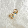 Gold Tone Starfish Shell And Aqua Stone Cluster Stud Earrings view 4