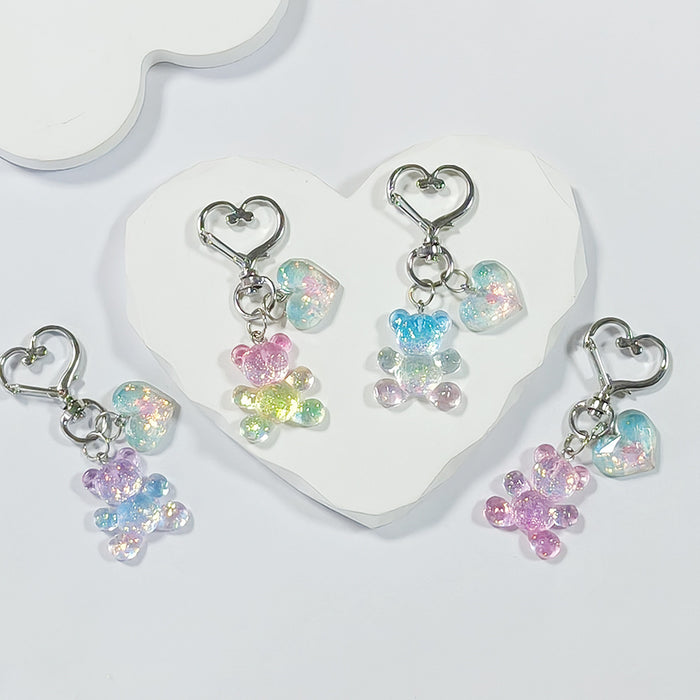 Gradient Transparent Teddy Bear Heart-Clasp Charms in Five Color Options