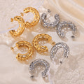 Gold Steel Hollow Openwork C-Shape Titanium Steel Earrings view 2