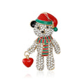 Crystal Teddy Bear Brooch With Red Santa Hat And Heart Drop view 1
