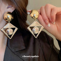 Two Tone Geometric Square and Circle Drop Earrings view 2
