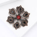 Antique Tone Floral Medallion Brooch with Red Center view 4