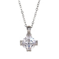 Silver Cushion Clear Stone Four Prong Pendant Necklace Chain view 5