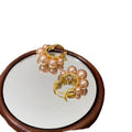Gold Tone Floral Cluster and Pearl Hoop Earrings With Polished Metal Details view 5